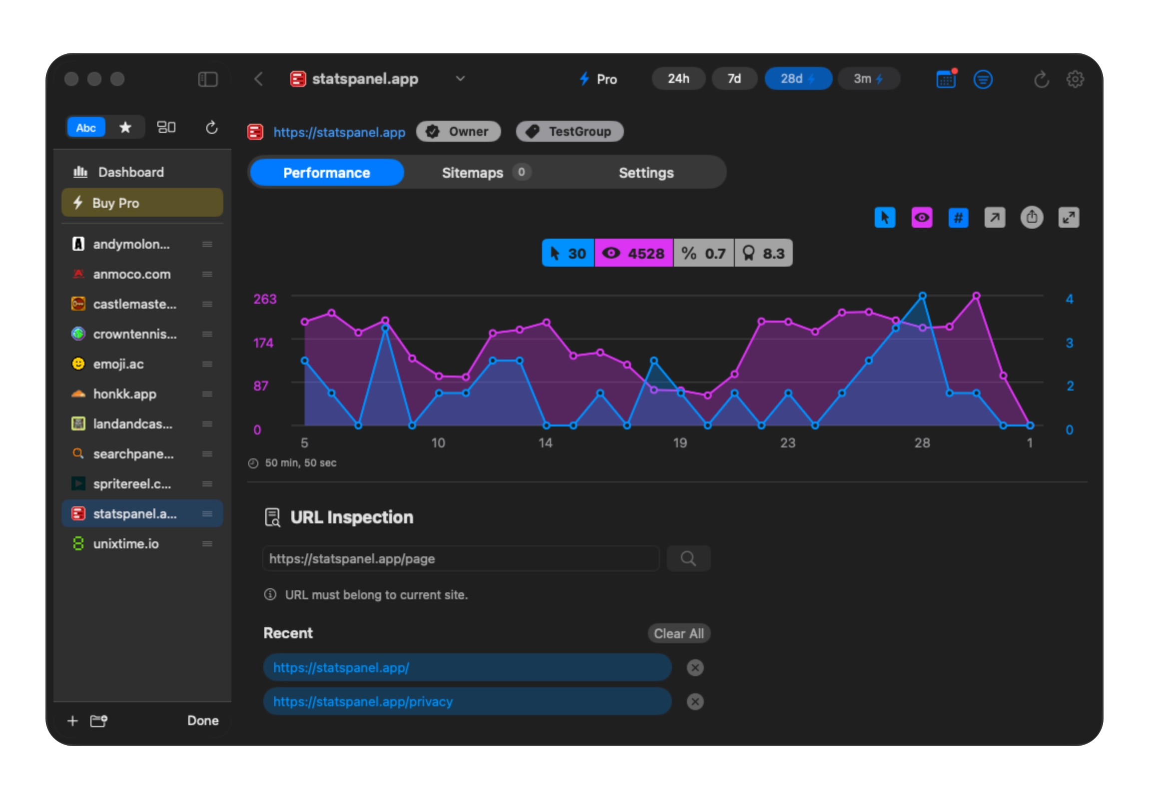 Search Panel clicks and impressions on Mac